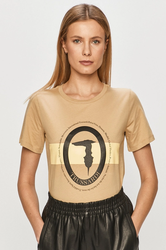 beżowy Trussardi Jeans - T-shirt Damski