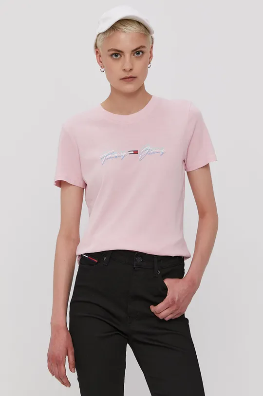 różowy Tommy Jeans T-shirt DW0DW10959.4891 Damski