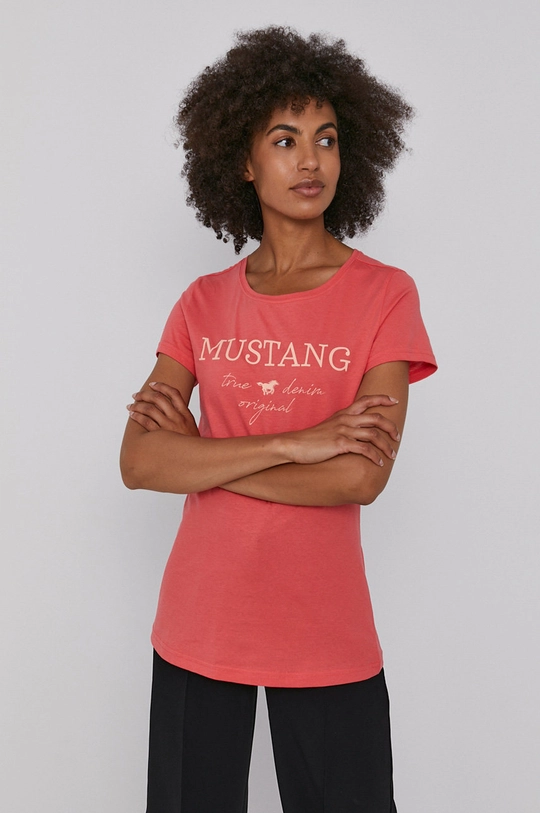 różowy Mustang T-shirt bawełniany Damski