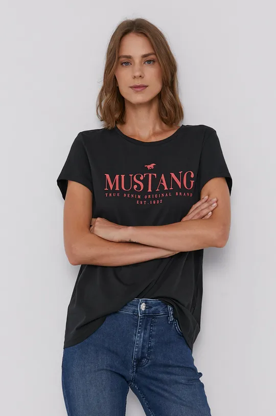 čierna Bavlnené tričko Mustang Dámsky