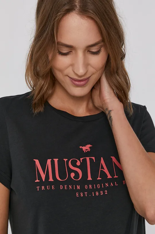 czarny Mustang T-shirt bawełniany