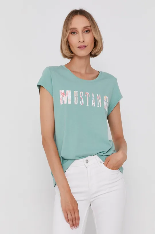 зелёный Хлопковая футболка Mustang Женский