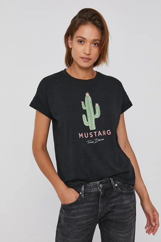 чорний Бавовняна футболка Mustang Жіночий
