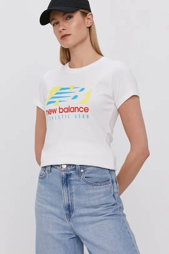 biały New Balance T-shirt WT11507WT