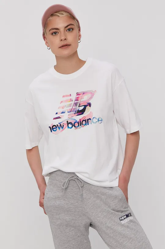 biały New Balance T-shirt WT11514WT Damski