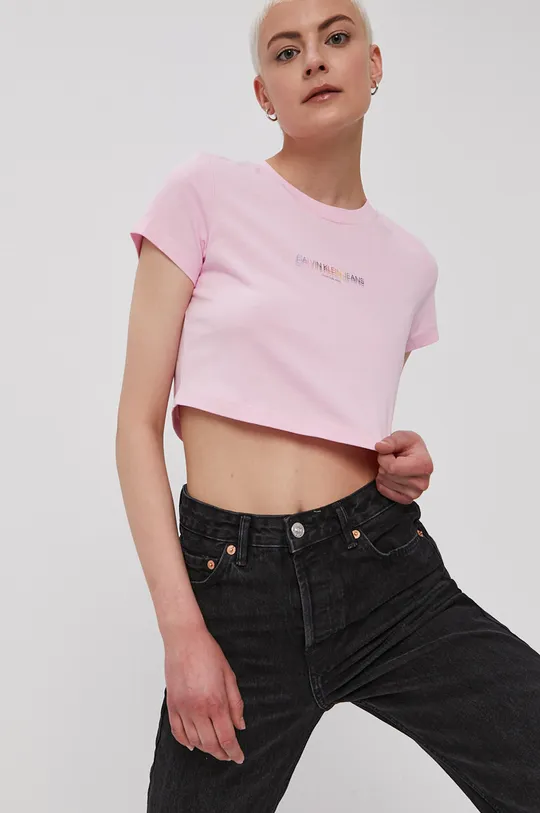 różowy Calvin Klein Jeans T-shirt J20J217203.4891 Damski