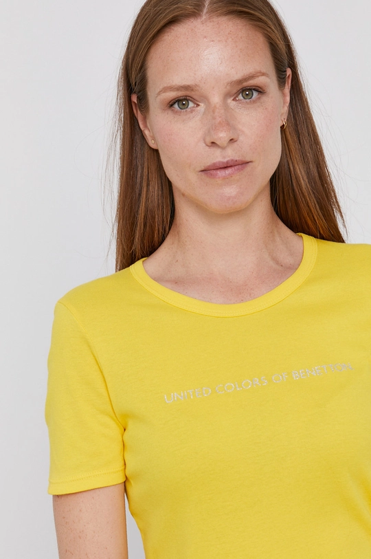 żółty United Colors of Benetton T-shirt bawełniany