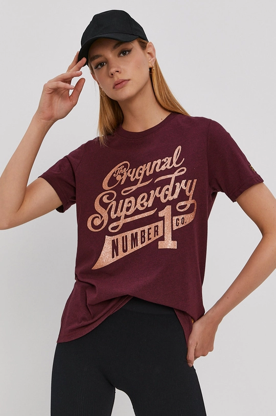 bordowy Superdry T-shirt Damski