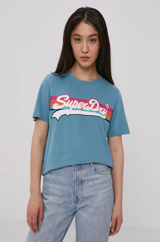 turkusowy Superdry T-shirt bawełniany Damski