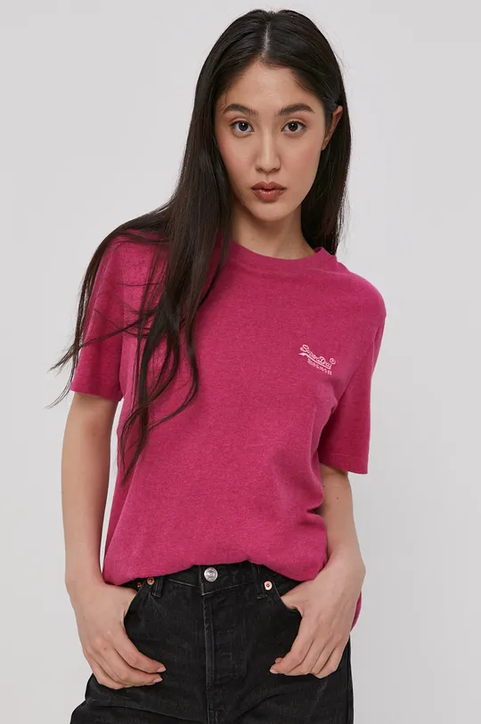 różowy Superdry T-shirt bawełniany Damski