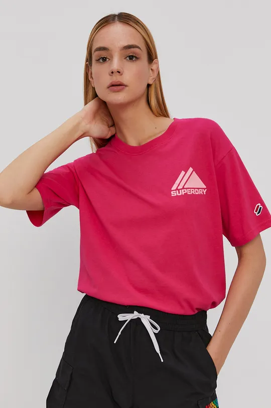 różowy Superdry T-shirt bawełniany Damski