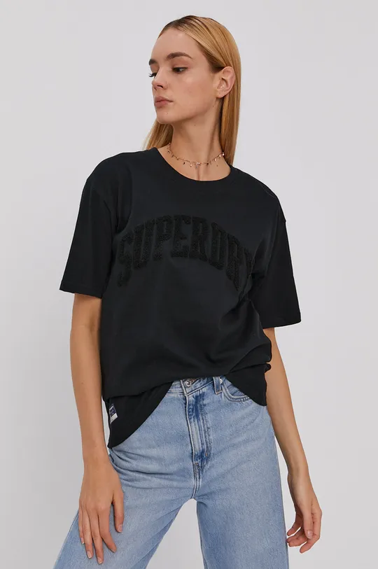 czarny Superdry T-shirt bawełniany Damski