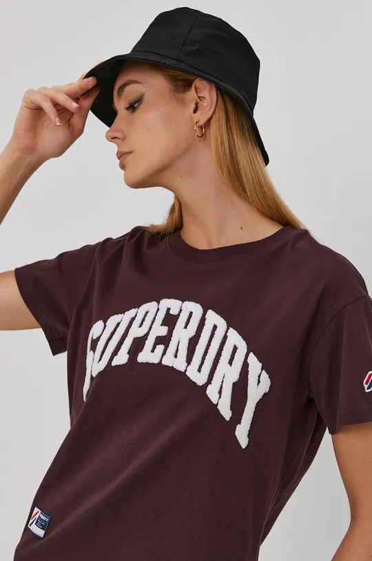 bordowy Superdry T-shirt Damski