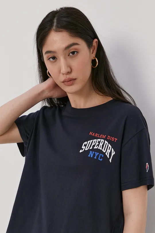 granatowy Superdry T-shirt bawełniany Damski
