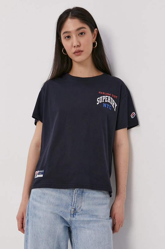 granatowy Superdry T-shirt bawełniany