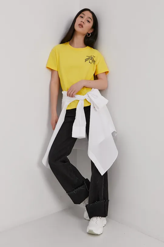 Superdry T-shirt bawełniany żółty