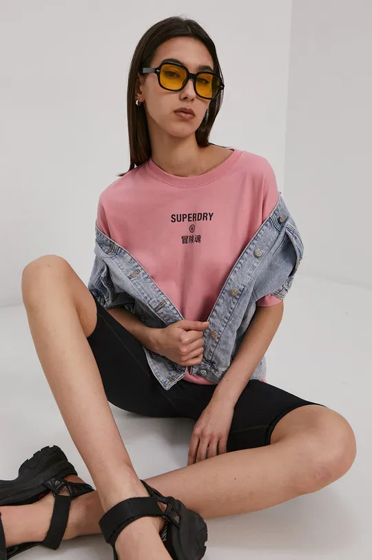 różowy Superdry T-shirt Damski