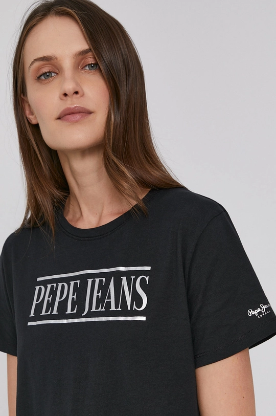 czarny Pepe Jeans T-shirt bawełniany BLANCA Damski