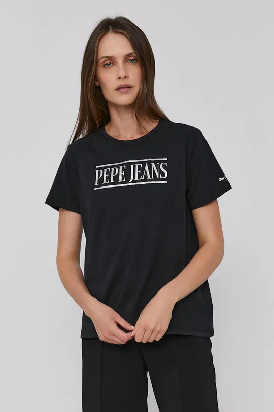 czarny Pepe Jeans T-shirt bawełniany BLANCA
