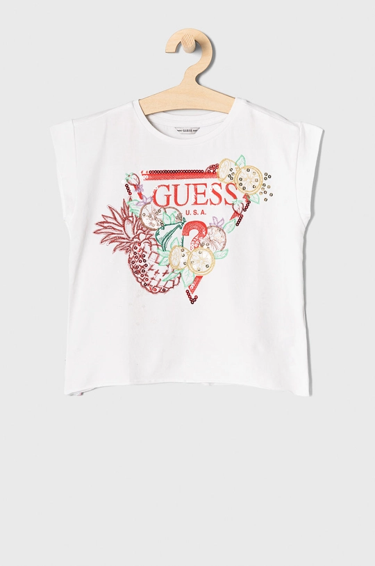 biały Guess T-shirt dziecięcy Dziewczęcy