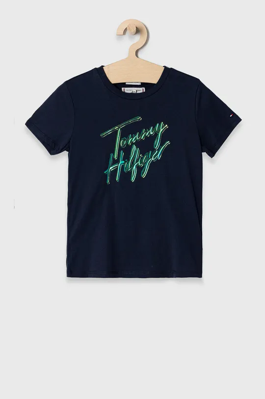 granatowy Tommy Hilfiger T-shirt dziecięcy Dziewczęcy