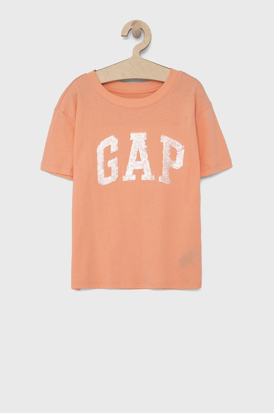 pomarańczowy GAP T-shirt bawełniany dziecięcy Dziewczęcy