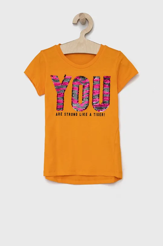 pomarańczowy United Colors of Benetton T-shirt bawełniany dziecięcy Dziewczęcy