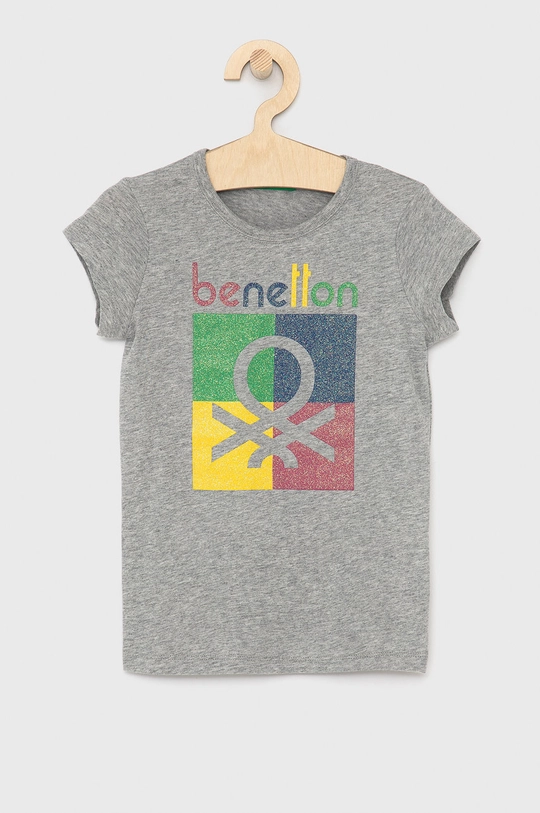 szary United Colors of Benetton T-shirt bawełniany dziecięcy Dziewczęcy