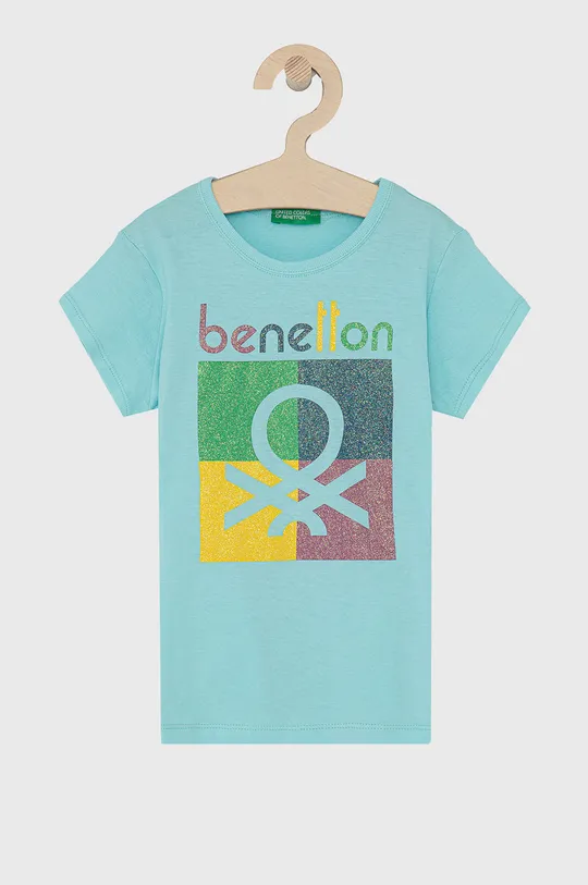 turkusowy United Colors of Benetton T-shirt bawełniany dziecięcy Dziewczęcy