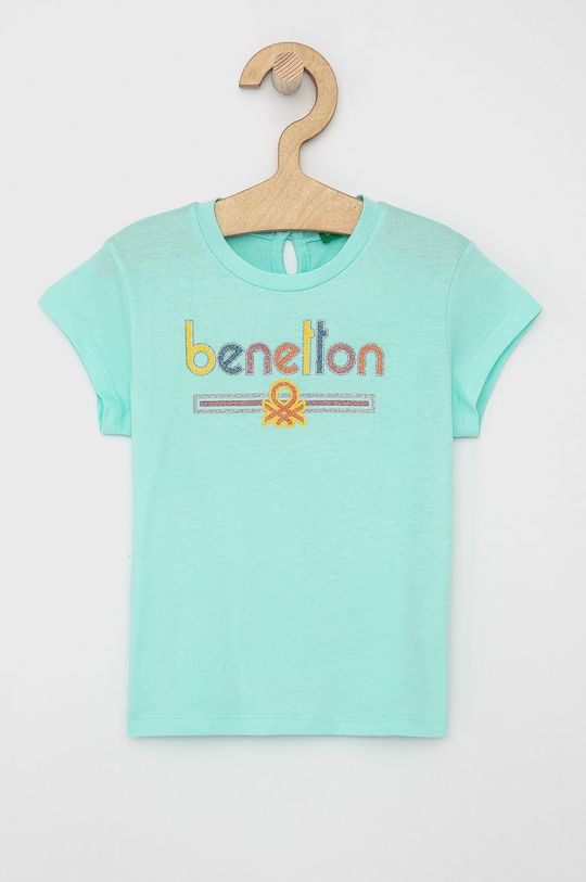 bledá tyrkysová Detské bavlnené tričko United Colors of Benetton Dievčenský