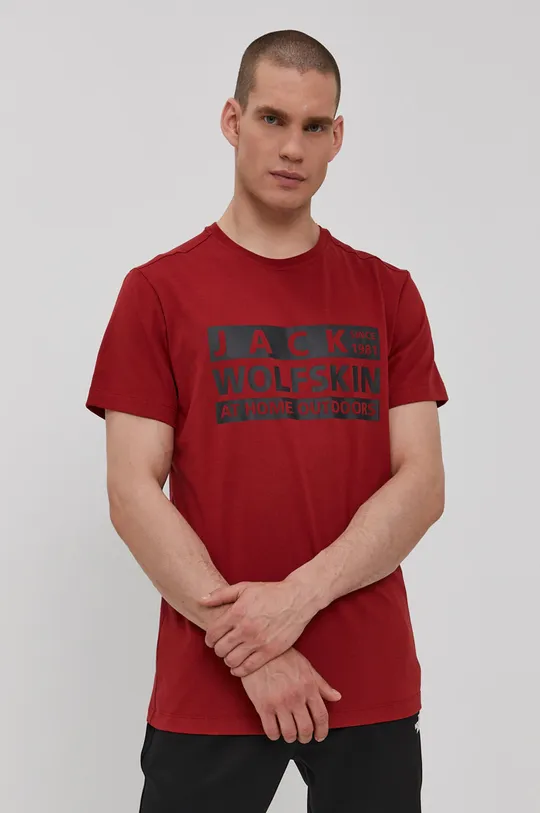 bordowy Jack Wolfskin T-shirt Męski