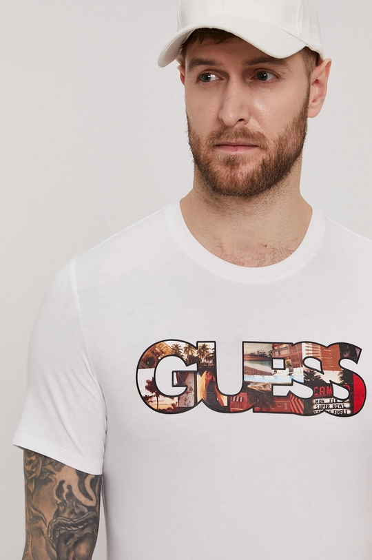 biały Guess T-shirt Męski