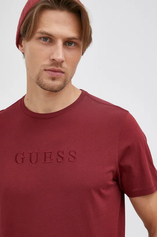 bordowy Guess T-shirt bawełniany