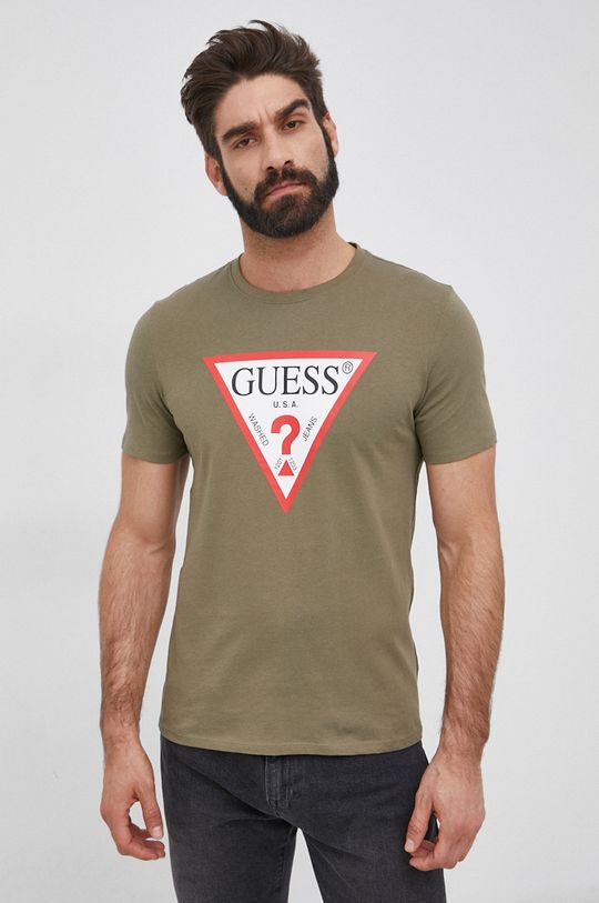 brązowa zieleń Guess - T-shirt Męski