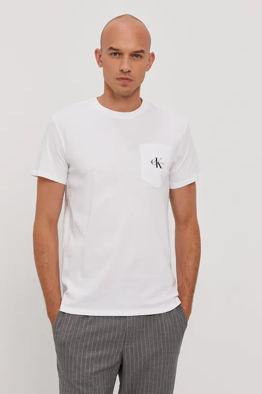 biały Calvin Klein Jeans T-shirt J30J317294.4891 Męski