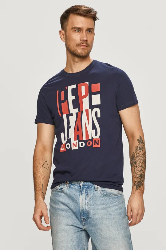 granatowy Pepe Jeans - T-shirt Davy Męski