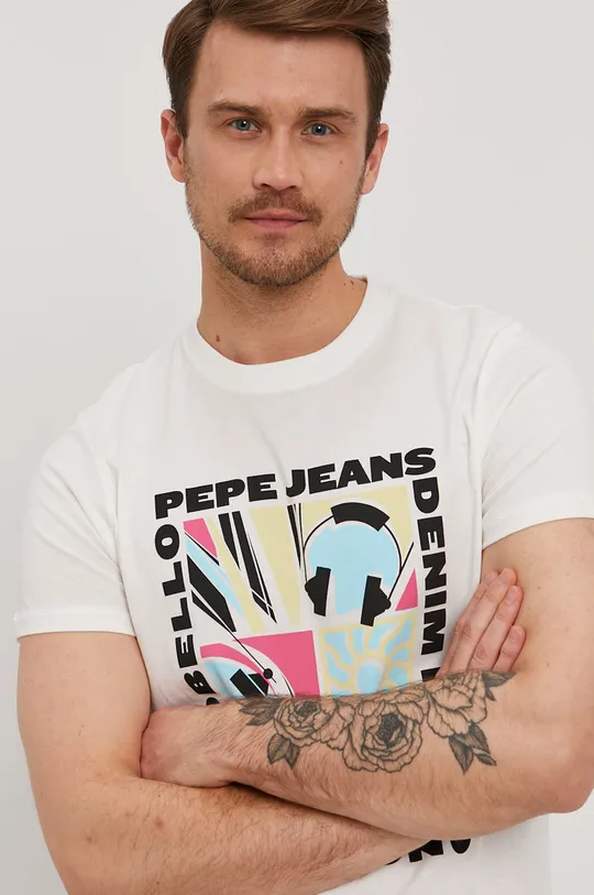 biały Pepe Jeans T-shirt Mac Męski