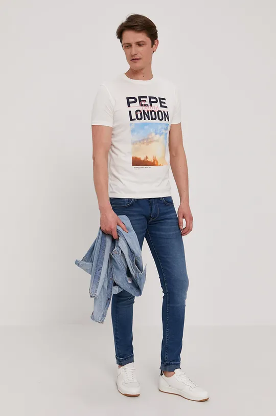 λευκό Μπλουζάκι Pepe Jeans MANU Ανδρικά