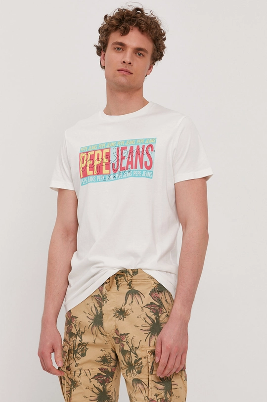 biały Pepe Jeans T-shirt Mark Męski