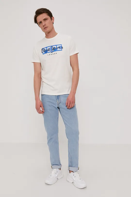 λευκό Μπλουζάκι Pepe Jeans GODRIC Ανδρικά