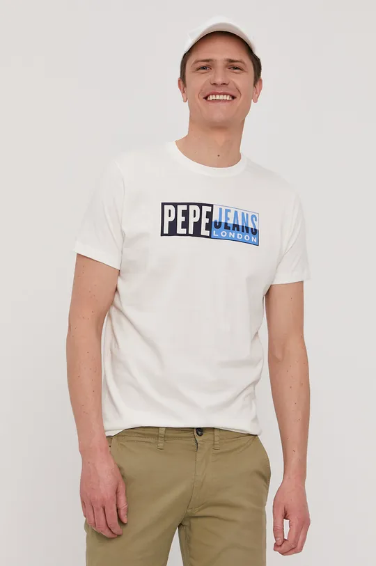 λευκό Μπλουζάκι Pepe Jeans GELU Ανδρικά