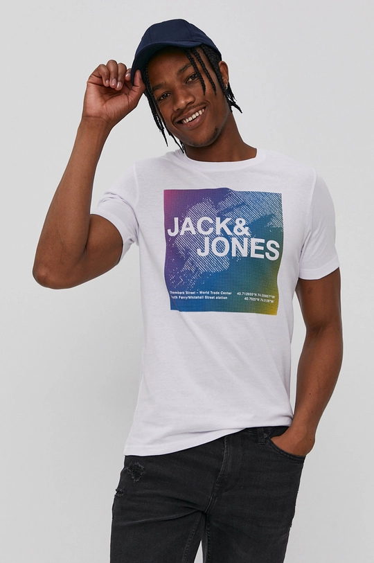 biały Jack & Jones T-shirt Męski