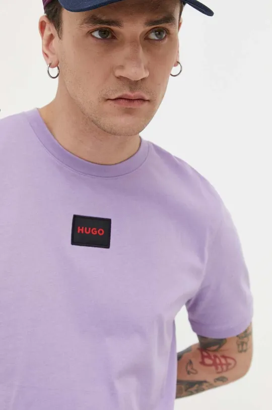 фиолетовой Хлопковая футболка HUGO