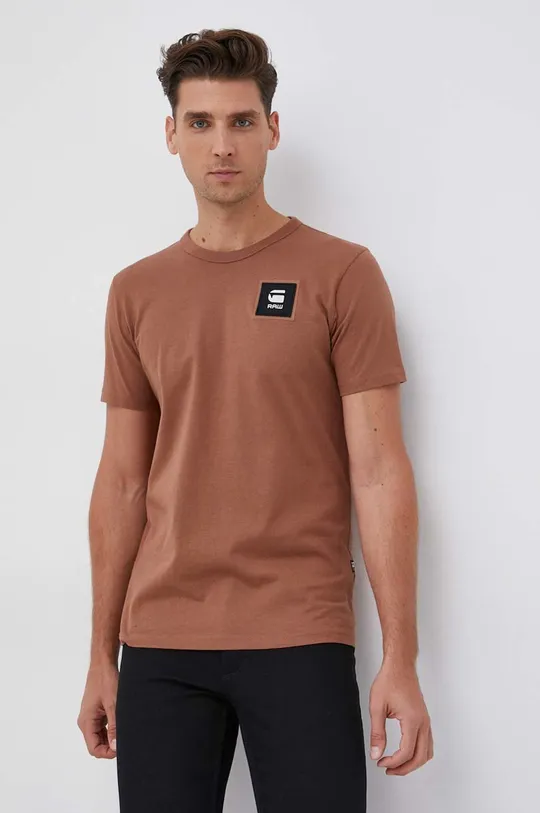 brązowy G-Star Raw T-shirt bawełniany D18197.C336 Męski