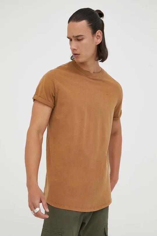 brązowy G-Star Raw t-shirt bawełniany Męski