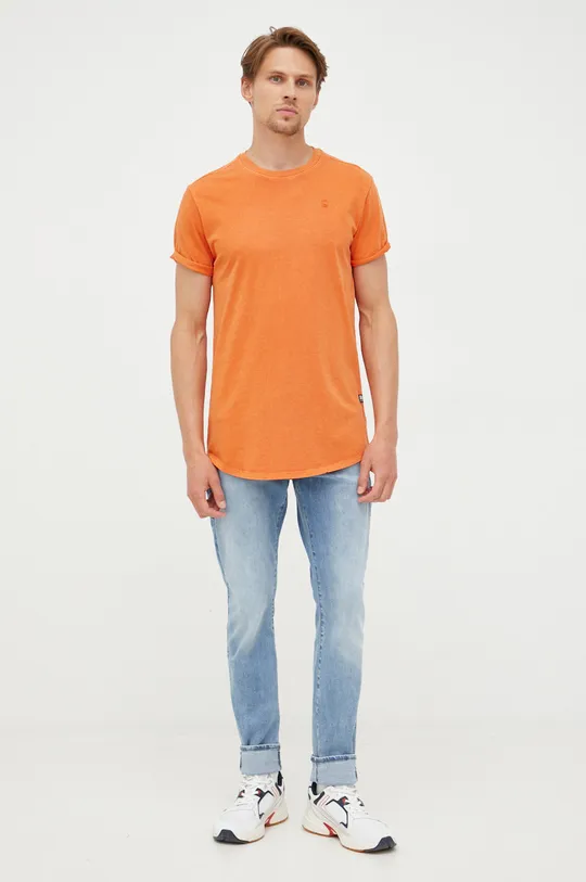 Βαμβακερό μπλουζάκι G-Star Raw πορτοκαλί