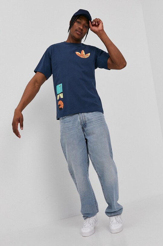 adidas Originals T-shirt GN3902 męski kolor granatowy z nadrukiem |  Answear.com