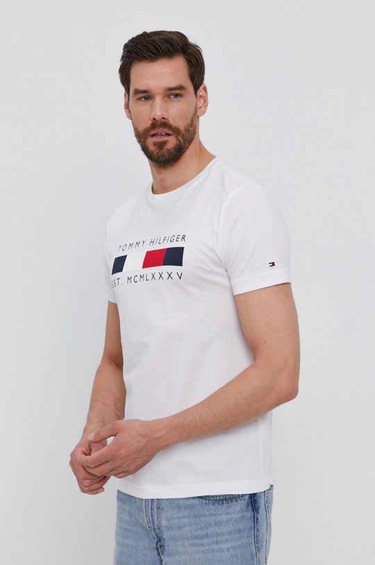 biały Tommy Hilfiger T-shirt Męski