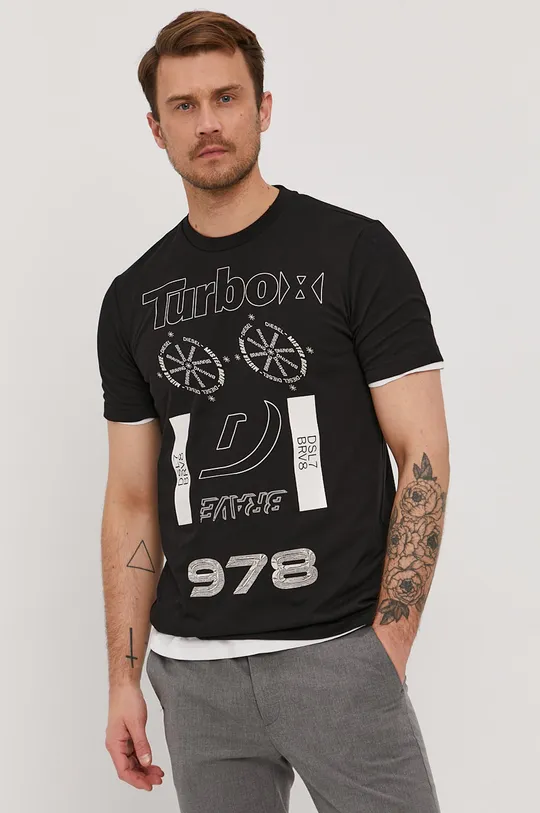 czarny Diesel T-shirt Męski