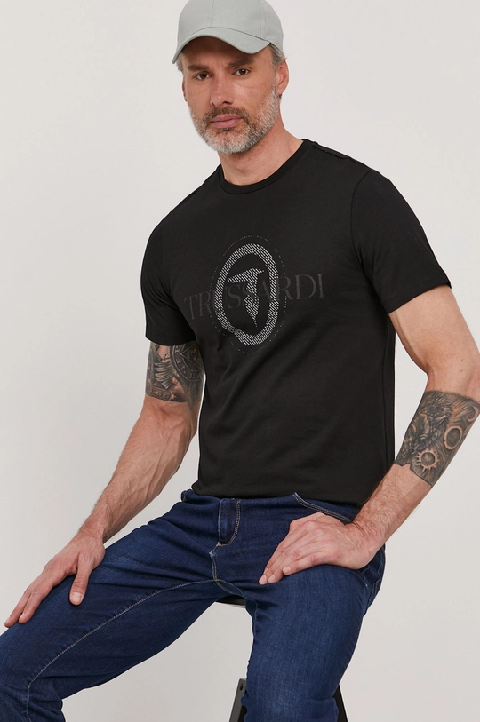 czarny Trussardi Jeans T-shirt Męski